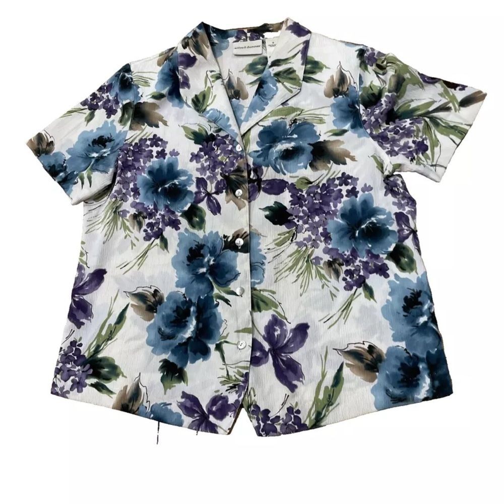 ALFRED DUNNER Button Shirt Cream Multicolor Floral Tropical Women 10 Shoulderpad